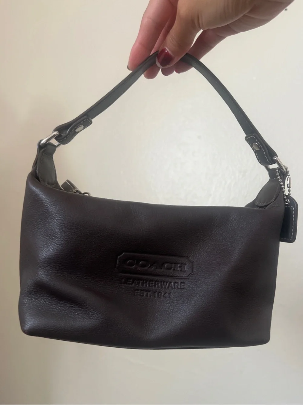 Coach Dark Brown Embossed Leather Mini Hobo